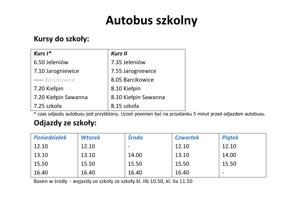 Rozkład jazdy autobusu szkolnego - Obrazek 1