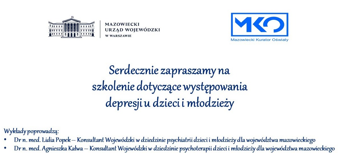 Zaproszenie na szkolenie "Walka z depresją u dzieci i młodzieży w województwie mazowieckim" - Obrazek 1