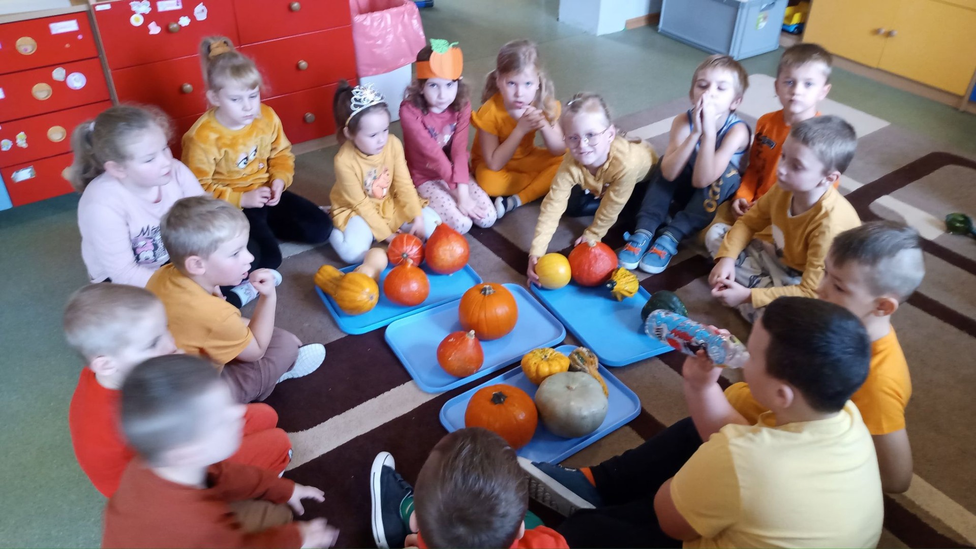 Dzieci rozpoznają odcienie i kształty dyni.