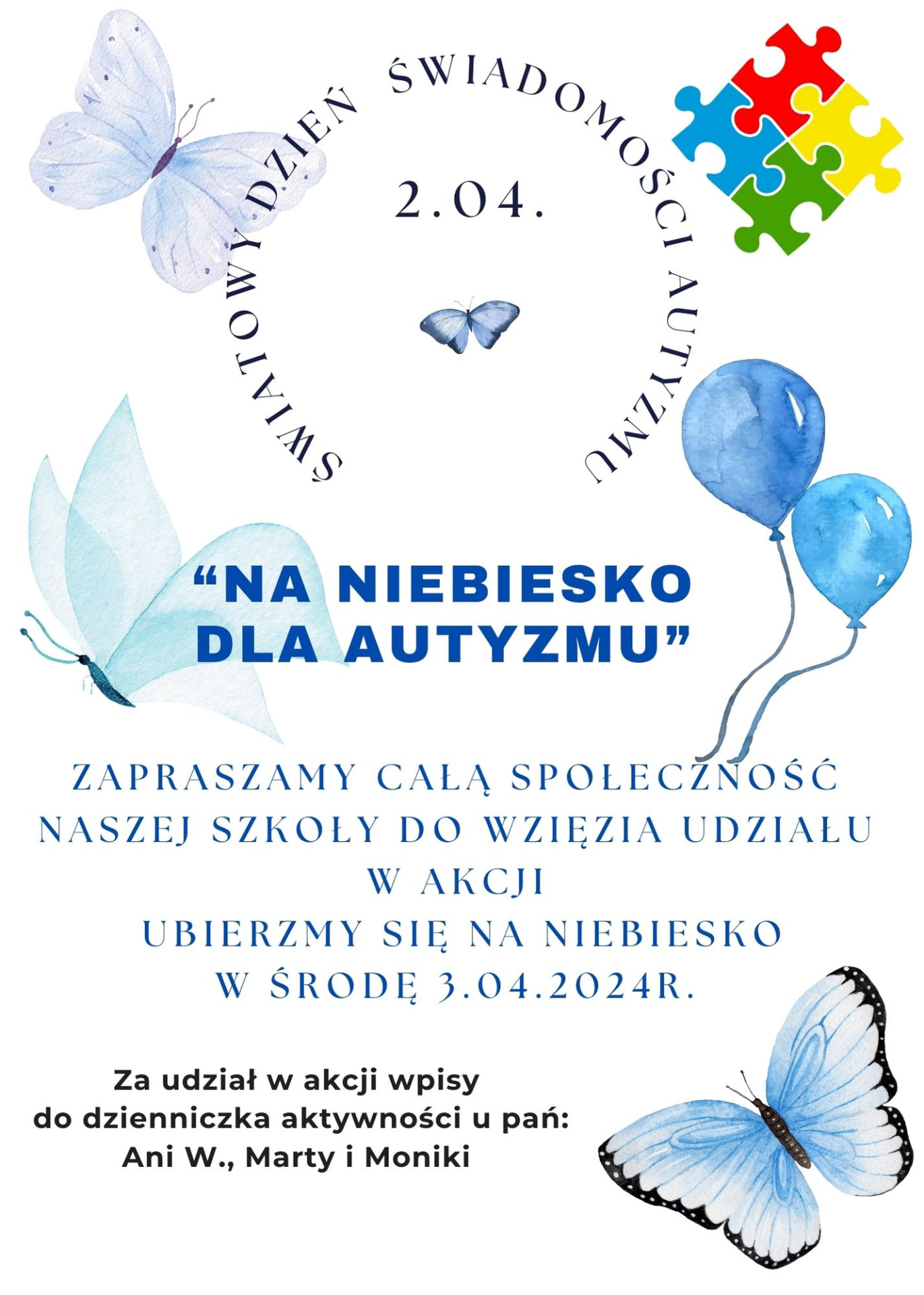 "Na niebiesko dla autyzmu" - plakat