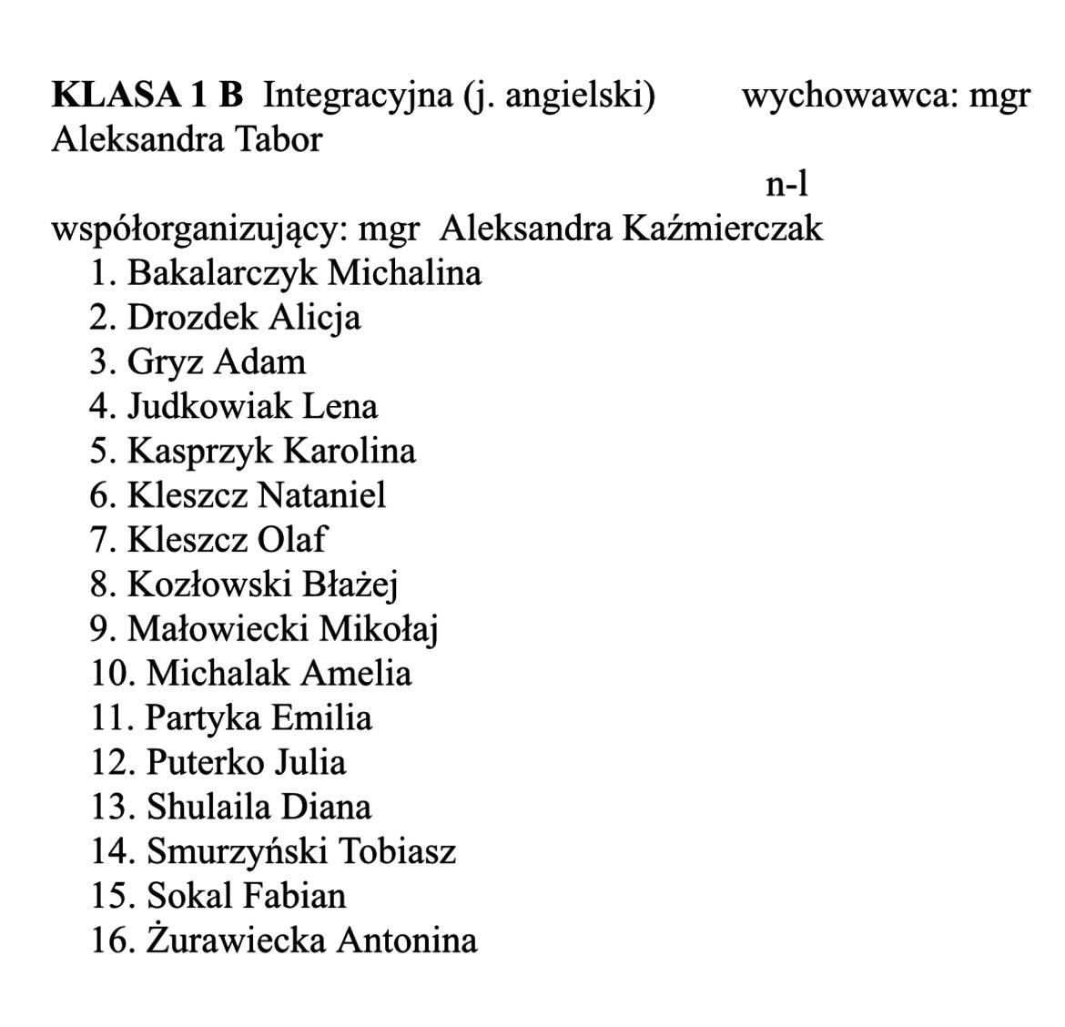 Lista uczniów klas pierwszych.  - Obrazek 2