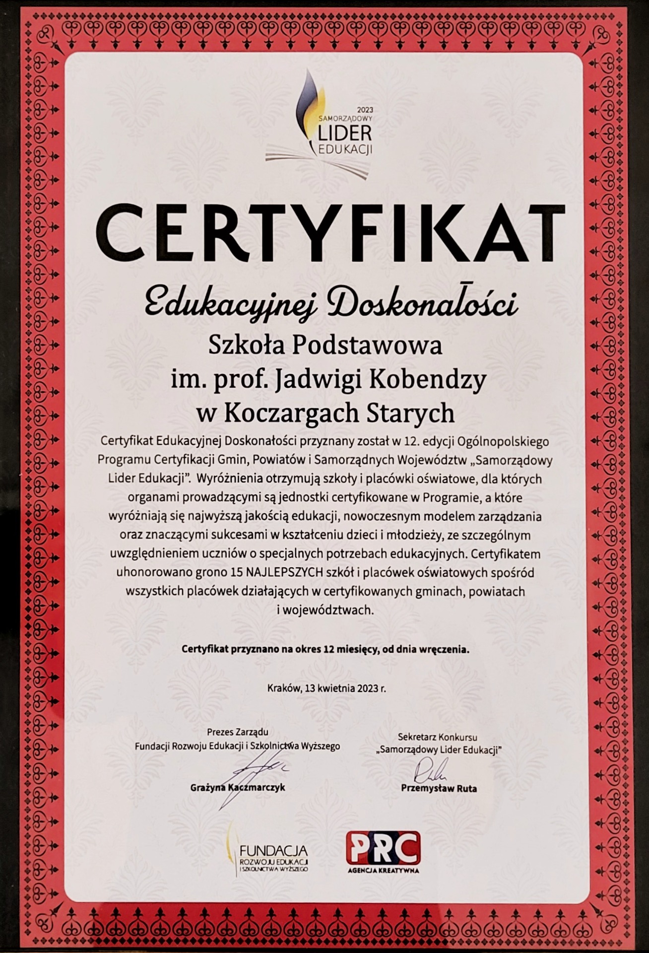 Certyfikat Jakości Kształcenia dla naszej szkoły - Obrazek 1