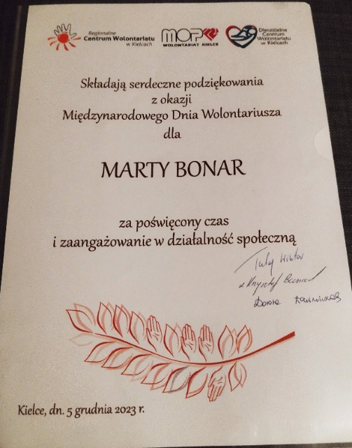 Dyplom - Świętokrzyska Gala Wolontariatu