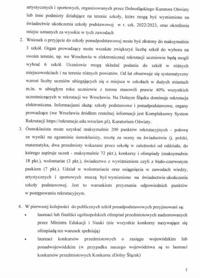List Dolnośląskiego Kuratora Oświaty w sprawie rekrutacji - Obrazek 2