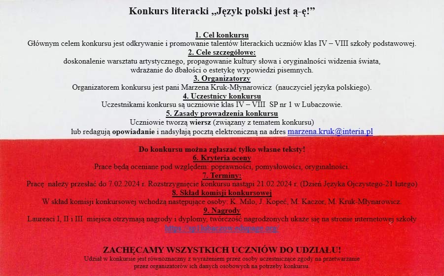 ♥♥♥ Konkurs literacki ,,Język polski jest ą-ę!" ♥♥♥ - Obrazek 1