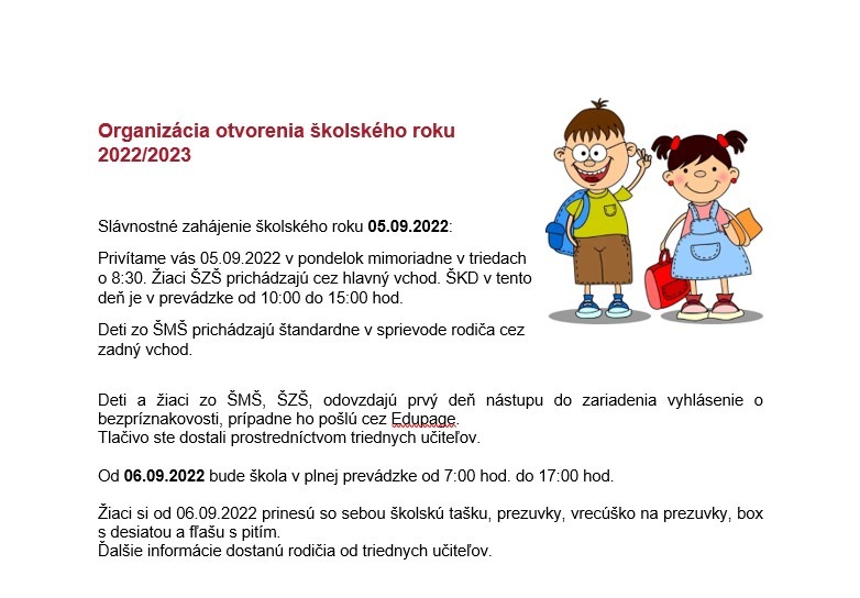 Organizácia otvorenia školského roku 2022/2023 - Obrázok 1