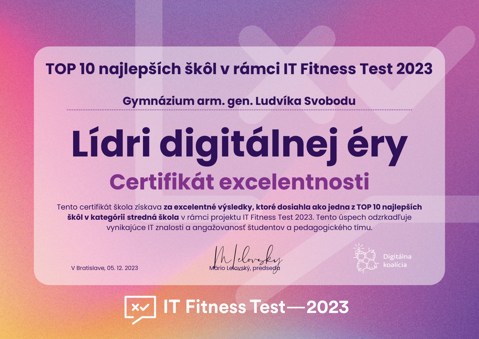 Certifikát excelentnosti - IT Fitness Test - Obrázok 1