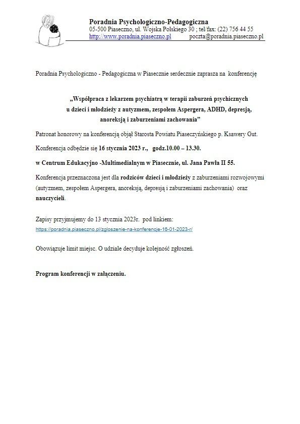 Zaproszenie PPP - konferencja dla nauczycieli i rodziców 16.01.2023 - Obrazek 1